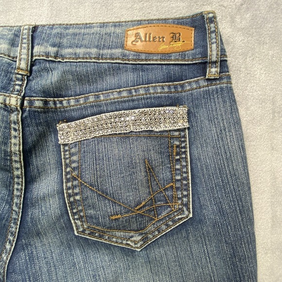 Allen B Womens Flare Jeans 10 Boot Mid rise Blue Rhinestones Boho Festival Ranch - Picture 5 of 11